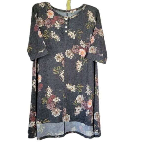 Amaryllis Large Shift Dress Hi-Low Hem Floral Gray 3/4 sleeve stretch business - Picture 1 of 12